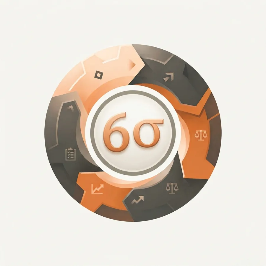 Illustration of a segmented ring in graphite and tangerine around a central 6σ mark.